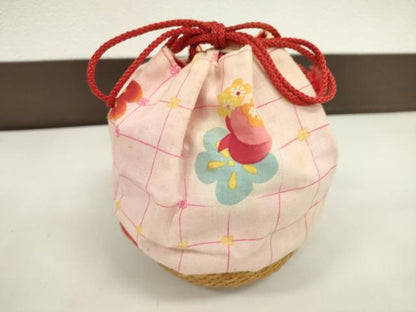 平和屋着物▼夏物　和装小物　和装バッグ　籠巾着まとめて５点　浴衣　縮緬　麻の葉柄　舞桜　梅　金通し地など　逸品　CABJ1486ju