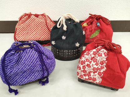 平和屋着物▼夏物　和装小物　和装バッグ　籠巾着まとめて５点　浴衣　縮緬　ビーズ　スパンコール　絞り　枝梅文など　逸品　CABJ1487ju