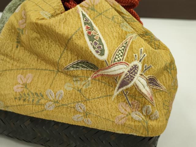 平和屋着物▼夏物　和装小物　和装バッグ　籠巾着まとめて５点　浴衣　縮緬　辻ヶ花　草花文　絞りなど　金彩　逸品　CABJ1493ju