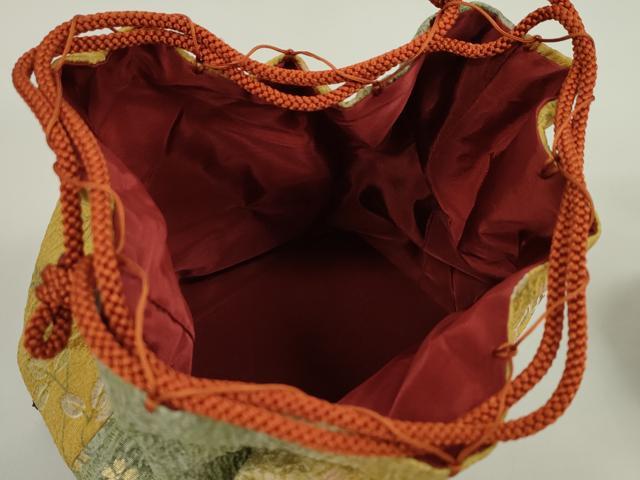 平和屋着物▼夏物　和装小物　和装バッグ　籠巾着まとめて５点　浴衣　縮緬　辻ヶ花　草花文　絞りなど　金彩　逸品　CABJ1493ju