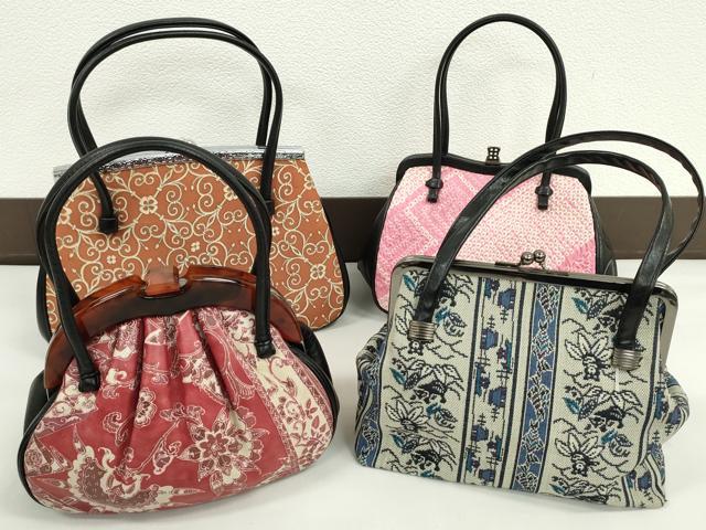 平和屋着物▼和装小物　和装バッグまとめて４点　ハンドバッグ　がま口　更紗花文　絞り　逸品　CABJ1495ju