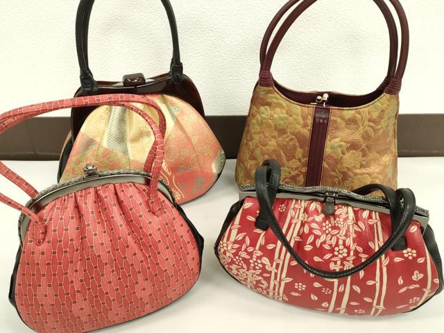 平和屋着物▼和装小物　和装バッグまとめて４点　ハンドバッグ　がま口　切嵌草花文　笹竹花文　逸品　CABJ1496ju