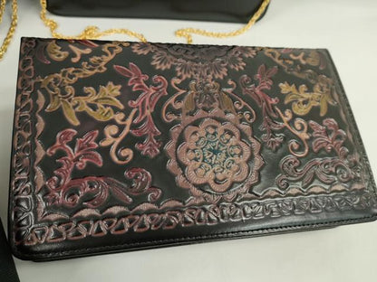 平和屋着物▼和装小物　ファッション小物　黒バッグまとめて４点　型押し　本皮　カワノバッグ　Moresco　コード刺繍　逸品　CABJ1498ju