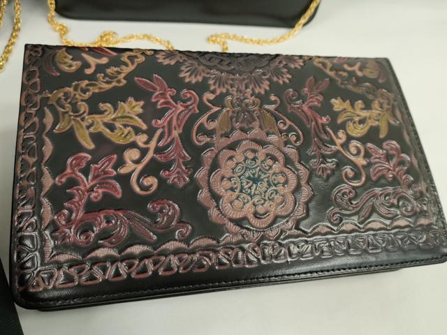 平和屋着物▼和装小物　ファッション小物　黒バッグまとめて４点　型押し　本皮　カワノバッグ　Moresco　コード刺繍　逸品　CABJ1498ju