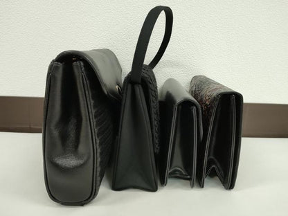 平和屋着物▼和装小物　ファッション小物　黒バッグまとめて４点　型押し　本皮　カワノバッグ　Moresco　コード刺繍　逸品　CABJ1498ju