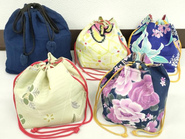 平和屋着物▼和装小物　和装バッグ　巾着まとめて５点　浴衣　花　リバーシブル　綿　縮緬など　逸品　CABJ1499ju