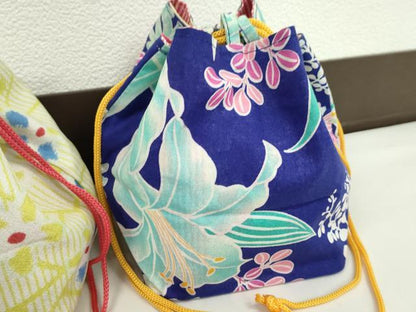 平和屋着物▼和装小物　和装バッグ　巾着まとめて５点　浴衣　花　リバーシブル　綿　縮緬など　逸品　CABJ1499ju
