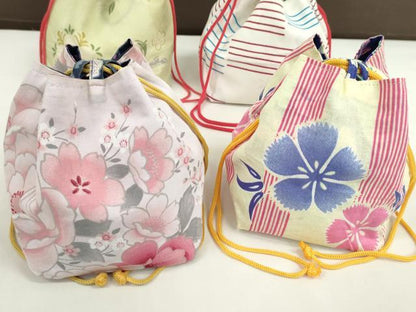 平和屋着物▼和装小物　和装バッグ　巾着まとめて５点　浴衣　花　リバーシブル　綿　縮緬など　逸品　CABJ1499ju