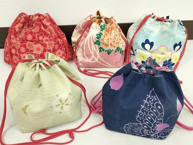 平和屋着物▼和装小物　和装バッグ　巾着まとめて５点　浴衣　花　リバーシブル　綿　縮緬など　逸品　CABJ1500ju