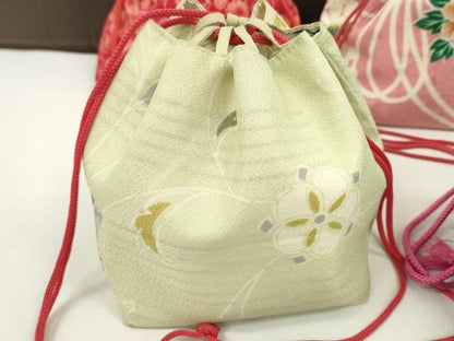 平和屋着物▼和装小物　和装バッグ　巾着まとめて５点　浴衣　花　リバーシブル　綿　縮緬など　逸品　CABJ1500ju