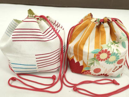 平和屋着物▼和装小物　和装バッグ　巾着まとめて５点　浴衣　花　リバーシブル　綿　縮緬など　逸品　CABJ1500ju