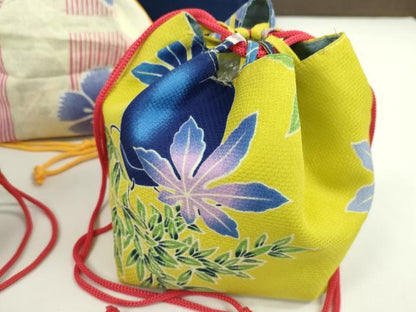 平和屋着物▼和装小物　和装バッグ　巾着まとめて５点　浴衣　花　楓　リバーシブル　綿　縮緬など　逸品　CABJ1501ju