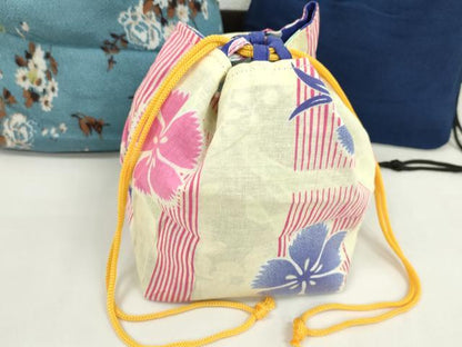 平和屋着物▼和装小物　和装バッグ　巾着まとめて５点　浴衣　花　楓　リバーシブル　綿　縮緬など　逸品　CABJ1501ju