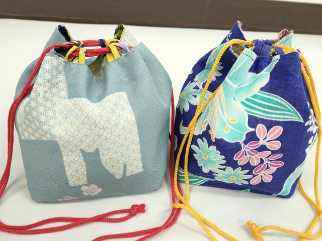 平和屋着物▼和装小物　和装バッグ　巾着まとめて５点　浴衣　花　楓　リバーシブル　綿　縮緬など　逸品　CABJ1501ju