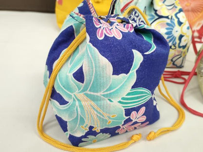 平和屋着物▼和装小物　和装バッグ　巾着まとめて５点　浴衣　花　梅　リバーシブル　綿　逸品　CABJ1502ju