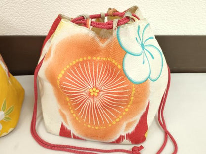 平和屋着物▼和装小物　和装バッグ　巾着まとめて５点　浴衣　花　梅　リバーシブル　綿　逸品　CABJ1502ju