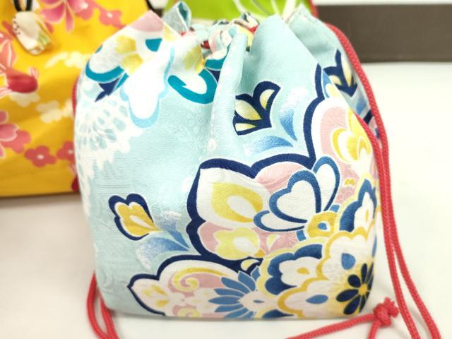 平和屋着物▼和装小物　和装バッグ　巾着まとめて５点　浴衣　金魚　花　槍梅　リバーシブル　綿　逸品　CABJ1503ju
