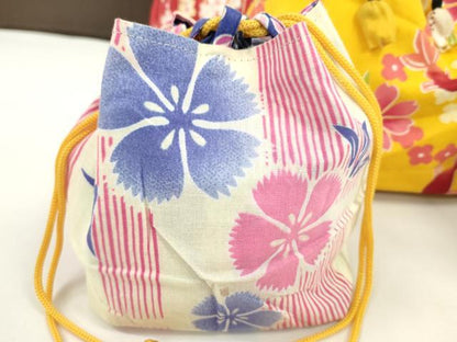 平和屋着物▼和装小物　和装バッグ　巾着まとめて５点　浴衣　金魚　花　槍梅　リバーシブル　綿　逸品　CABJ1503ju