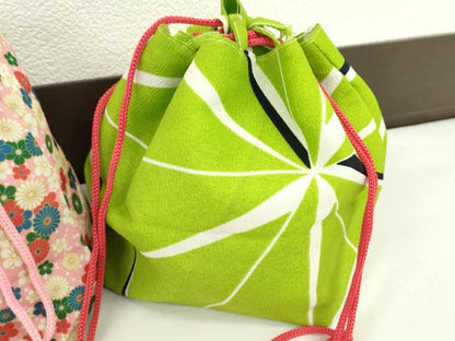 平和屋着物▼和装小物　和装バッグ　巾着まとめて５点　浴衣　うさぎ　花唐草　リバーシブル　綿　逸品　CABJ1505ju