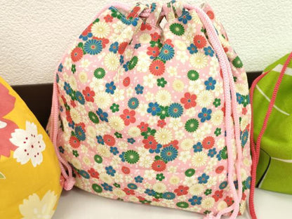 平和屋着物▼和装小物　和装バッグ　巾着まとめて５点　浴衣　うさぎ　花唐草　リバーシブル　綿　逸品　CABJ1505ju