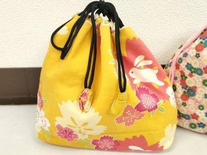 平和屋着物▼和装小物　和装バッグ　巾着まとめて５点　浴衣　うさぎ　花唐草　リバーシブル　綿　逸品　CABJ1505ju