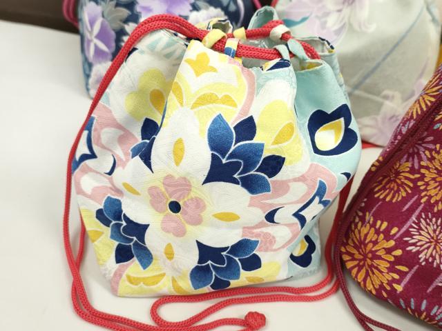 平和屋着物▼和装小物　和装バッグ　巾着まとめて５点　浴衣　うさぎ　花　花火　リバーシブル　縮緬　綿など　逸品　CABJ1508ju