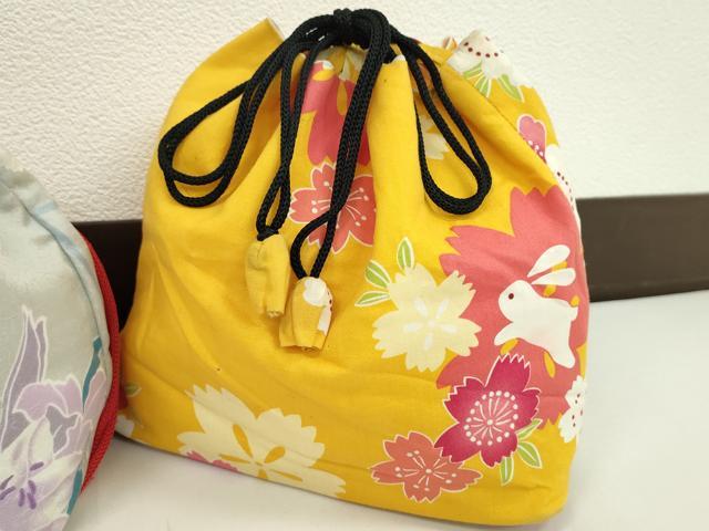 平和屋着物▼和装小物　和装バッグ　巾着まとめて５点　浴衣　うさぎ　花　花火　リバーシブル　縮緬　綿など　逸品　CABJ1508ju