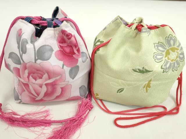平和屋着物▼和装小物　和装バッグ　巾着まとめて５点　浴衣　うさぎ　花　花火　リバーシブル　縮緬　綿など　逸品　CABJ1508ju