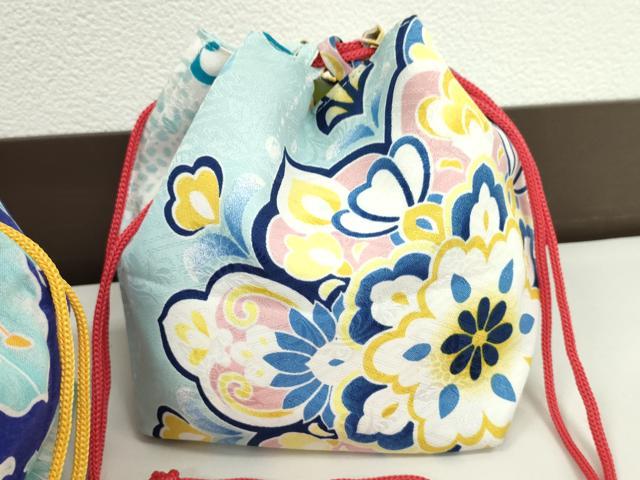 平和屋着物▼和装小物　和装バッグ　巾着まとめて５点　浴衣　金魚　花　リバーシブル　綿　逸品　CABJ1509ju
