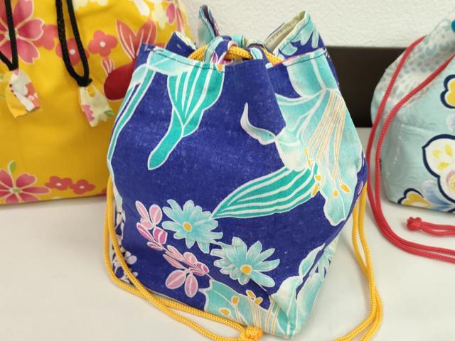 平和屋着物▼和装小物　和装バッグ　巾着まとめて５点　浴衣　金魚　花　リバーシブル　綿　逸品　CABJ1509ju