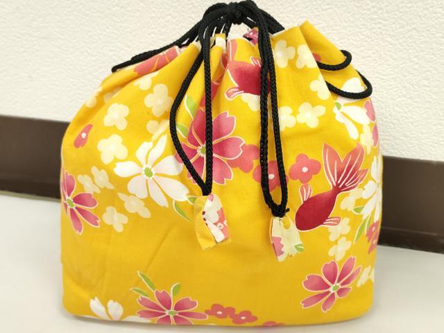 平和屋着物▼和装小物　和装バッグ　巾着まとめて５点　浴衣　金魚　花　リバーシブル　綿　逸品　CABJ1509ju