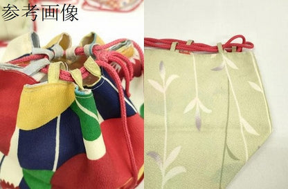 平和屋着物▼和装小物　和装バッグ　巾着まとめて５点　浴衣　椿　枝花文　リバーシブル　金彩　綿など　逸品　CABJ1511ju