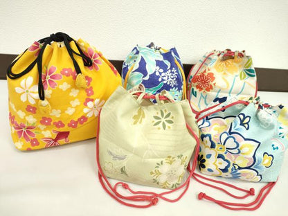 平和屋着物▼和装小物　和装バッグ　巾着まとめて５点　浴衣　金魚　花　リバーシブル　綿　逸品　CABJ1512ju