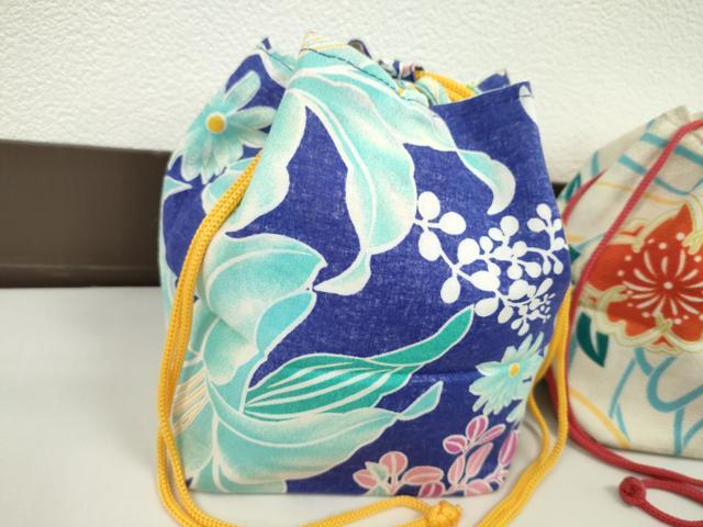 平和屋着物▼和装小物　和装バッグ　巾着まとめて５点　浴衣　金魚　花　リバーシブル　綿　逸品　CABJ1512ju