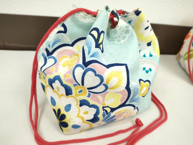 平和屋着物▼和装小物　和装バッグ　巾着まとめて５点　浴衣　金魚　花　リバーシブル　綿　逸品　CABJ1512ju