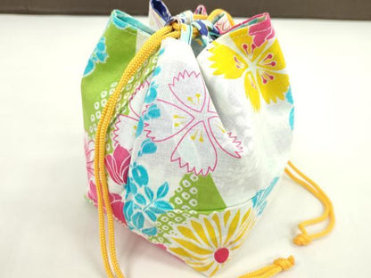 平和屋着物▼和装小物　和装バッグ　巾着まとめて５点　浴衣　金魚　花　リバーシブル　綿　逸品　CABJ1512ju
