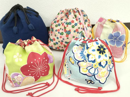 平和屋着物▼和装小物　和装バッグ　巾着まとめて５点　浴衣　花　リバーシブル　縮緬　綿など　逸品　CABJ1513ju