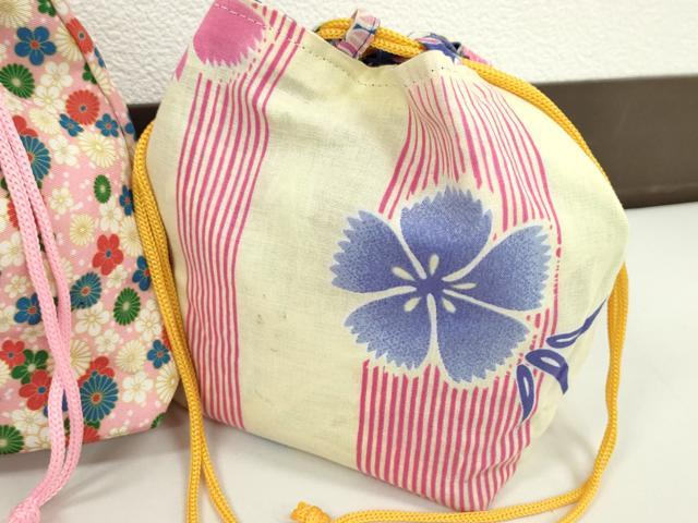 平和屋着物▼和装小物　和装バッグ　巾着まとめて５点　浴衣　花　リバーシブル　縮緬　綿など　逸品　CABJ1513ju