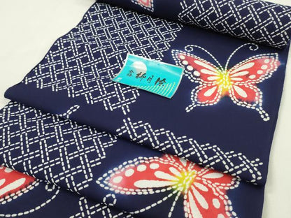 平和屋着物＊夏物　浴衣　反物　柳月染　蝶　綿　着尺　逸品　未使用　CABJ1519ju