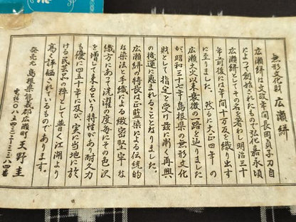 平和屋着物●広瀬絣　反物　綿　絣絵　正藍染　天野圭作　証紙付き　着尺　逸品　未使用　CABJ1526ju