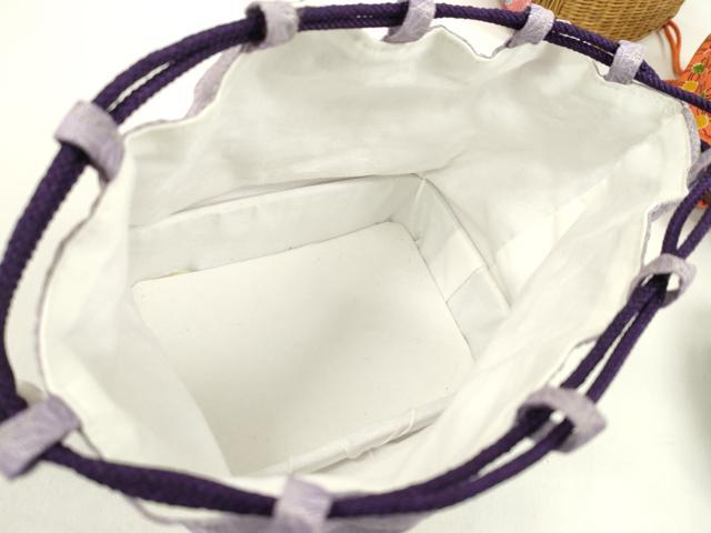 平和屋着物▼夏物　和装小物　和装バッグ　籠巾着まとめて５点　浴衣　麻の葉　姉さん人形柄　縮緬　綿など　逸品　CABJ1533ju