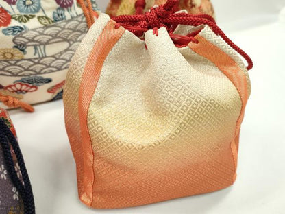 平和屋着物▼和装小物　和装バッグ　巾着まとめて５点　京ちりめん　型染め　扇花文　花蝶文　金彩　袴　浴衣　逸品　CABJ1542ju