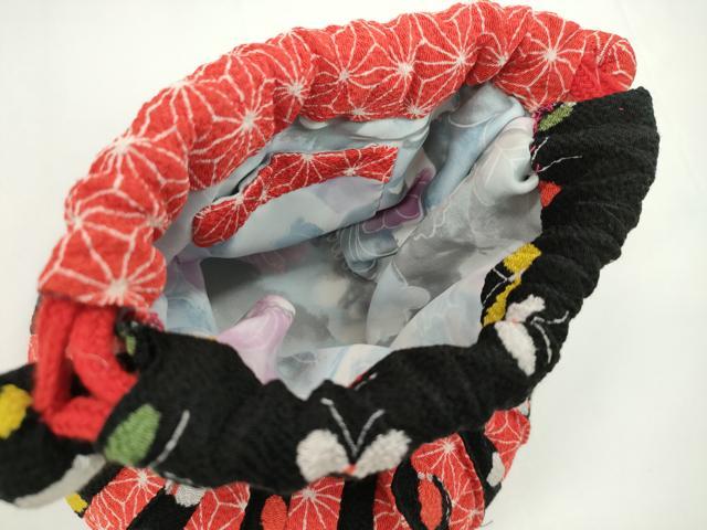 平和屋着物▼和装小物　和装バッグ　巾着まとめて５点　麻の葉蝶文　籬花文　縮緬　金彩　袴　浴衣　未使用あり　逸品　CABJ1544ju