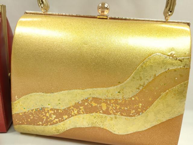 平和屋着物▼和装小物　和装バッグ２点セット　ハンドバッグ　道長　箔散らし　金彩　逸品　CABJ1546ju