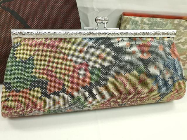 平和屋着物▼和装小物　和装バッグまとめて３点　ハンドバッグ　本場大島紬　7マルキ　花　未使用あり　逸品　CABJ1548ju