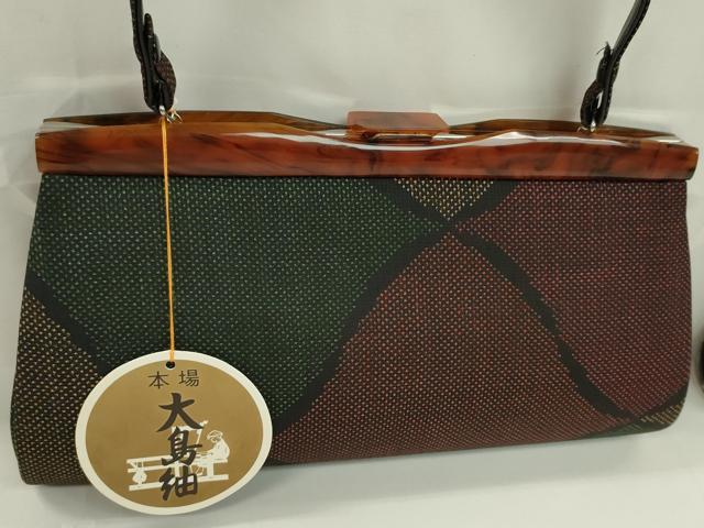 平和屋着物▼和装小物　和装バッグまとめて３点　ハンドバッグ　本場大島紬　7マルキ　花　未使用あり　逸品　CABJ1548ju