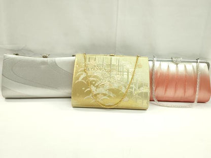 平和屋着物▼和装小物　和装バッグまとめて３点　ハンドバッグ　佐賀錦　雪芝花文　流水文　金銀糸　逸品　CABJ1550ju