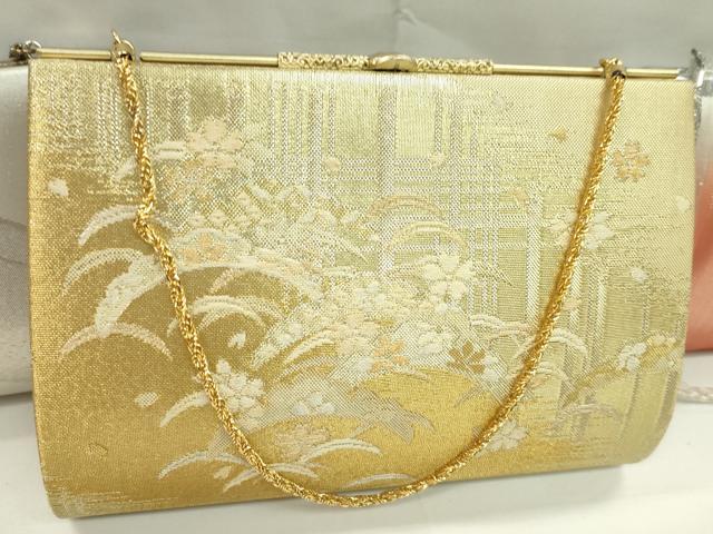 平和屋着物▼和装小物　和装バッグまとめて３点　ハンドバッグ　佐賀錦　雪芝花文　流水文　金銀糸　逸品　CABJ1550ju