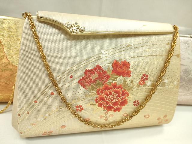 平和屋着物▼和装小物　和装バッグまとめて３点　ハンドバッグ　佐賀錦　檜扇吉祥花文　草花文　金銀糸　逸品　CABJ1552ju