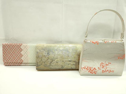 平和屋着物▼和装小物　和装バッグまとめて３点　ハンドバッグ　佐賀錦　菱文　梅松庭園風景文　金銀糸　逸品　CABJ1568ju